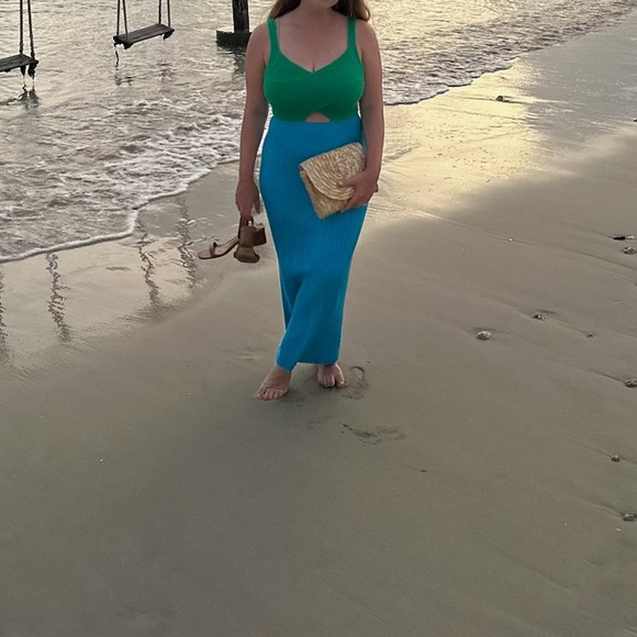 Flirty Pairing Green and Blue Color Block Ribbed Cutout Dress size medium - Picture 7 of 10